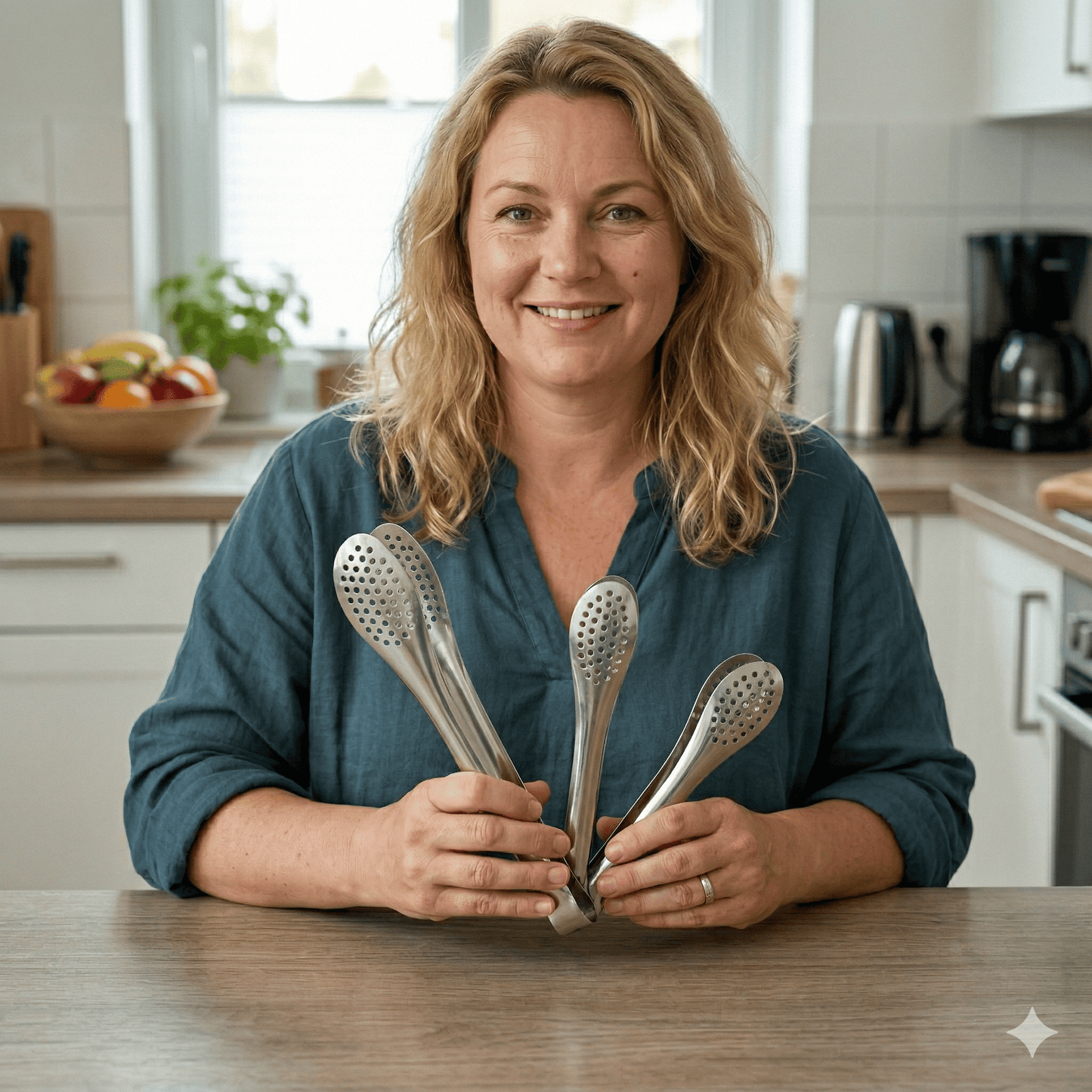 ANYA - Pinces à aliments compactes en acier inoxydable, paquet de 3, pour salades, grillades et desserts, avec design à trous et prise en main ergonomique