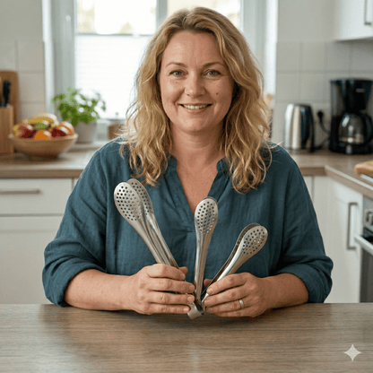 ANYA - Pinces à aliments compactes en acier inoxydable, paquet de 3, pour salades, grillades et desserts, avec design à trous et prise en main ergonomique