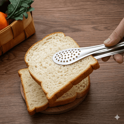 ANYA - Pinces à aliments compactes en acier inoxydable, paquet de 3, pour salades, grillades et desserts, avec design à trous et prise en main ergonomique