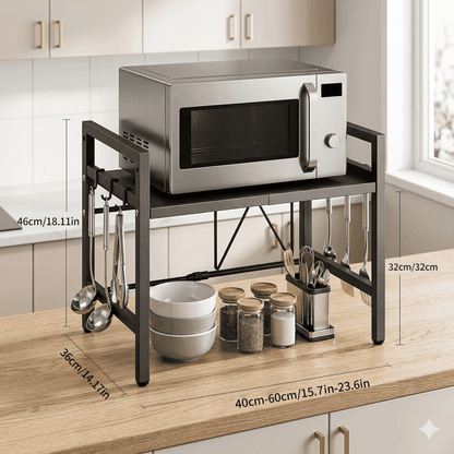 ARIEL – Ausziehbares Mikrowellenregal & Küchenaufbewahrung 42–64 cm aus Metall mit einstellbarer Breite