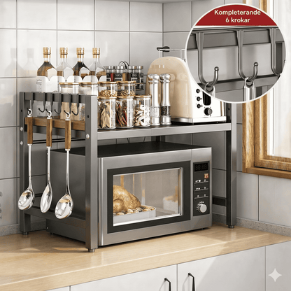 ARIEL – Ausziehbares Mikrowellenregal & Küchenaufbewahrung 42–64 cm aus Metall mit einstellbarer Breite
