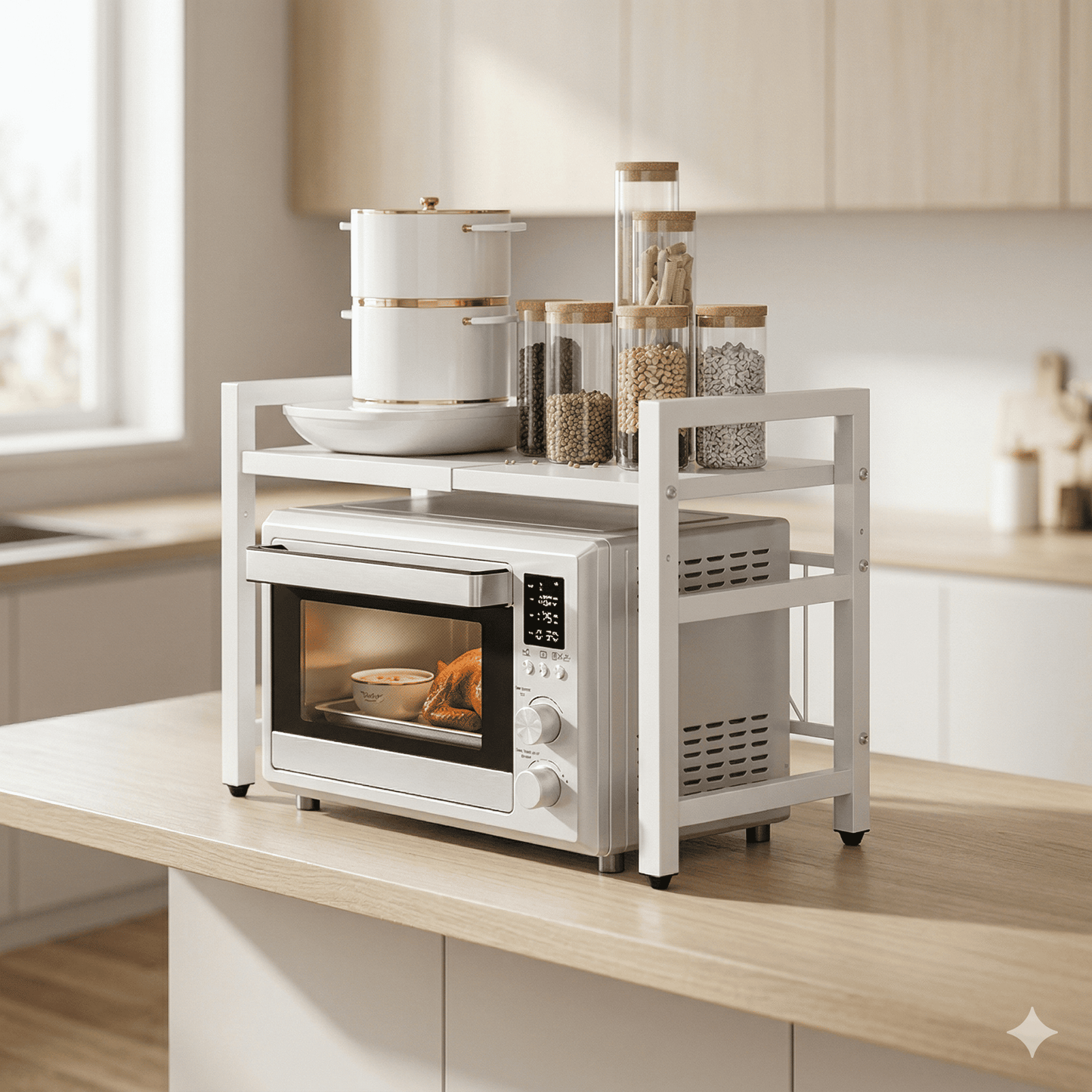 ARIEL – Ausziehbares Mikrowellenregal & Küchenaufbewahrung 42–64 cm aus Metall mit einstellbarer Breite