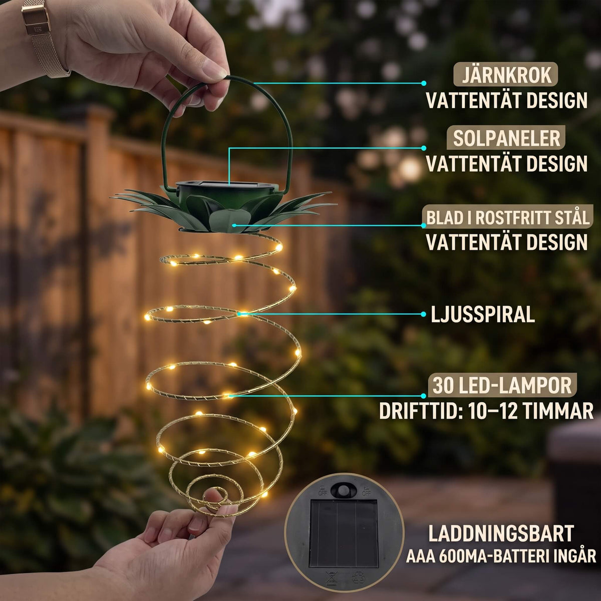 ASTRID - Pineapple-shaped Solar-powered Hanging Lamps with 600 mAh Battery for Outdoor Use