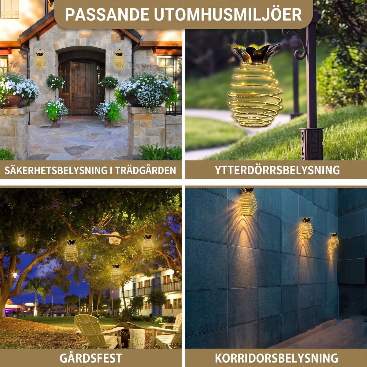 ASTRID - Pineapple-shaped Solar-powered Hanging Lamps with 600 mAh Battery for Outdoor Use
