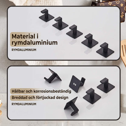 AdheLock - Selvklæbende vægophæng i aluminium med stærk 3M-klæbning til badeværelse og køkken i sort, hvid og grå