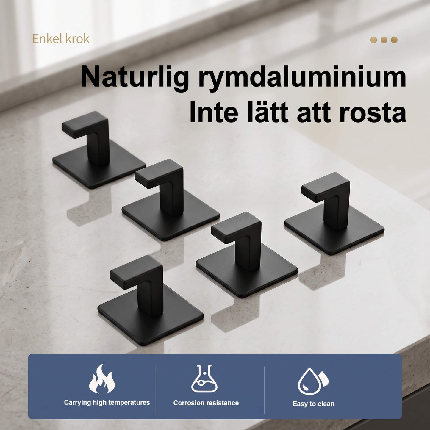 AdheLock - Selvklæbende vægophæng i aluminium med stærk 3M-klæbning til badeværelse og køkken i sort, hvid og grå