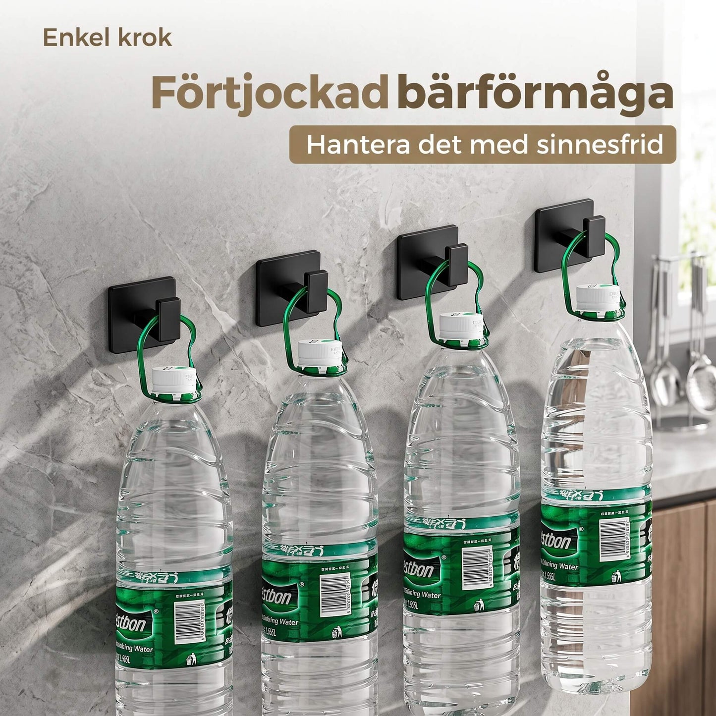 AdheLock - Selvklæbende vægophæng i aluminium med stærk 3M-klæbning til badeværelse og køkken i sort, hvid og grå