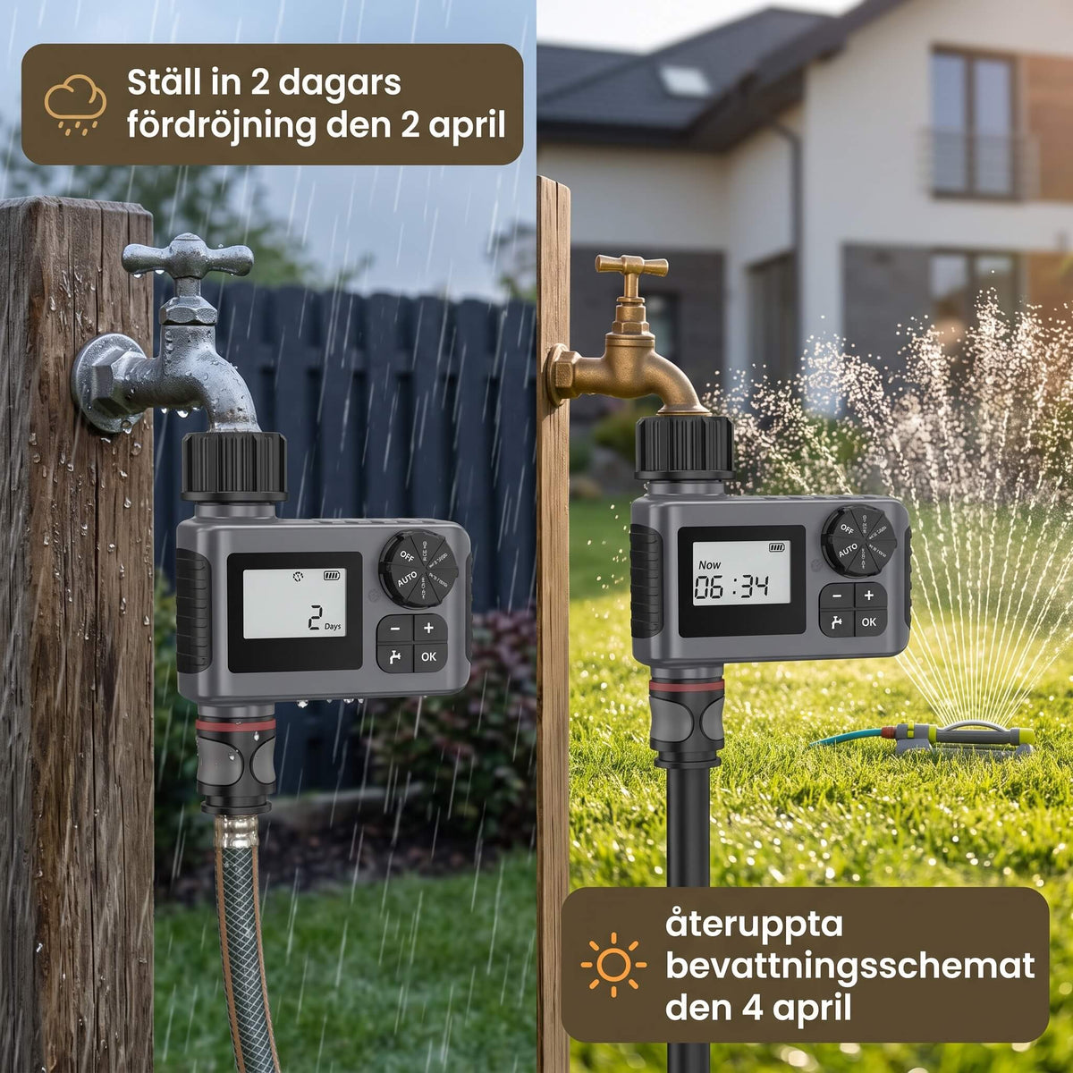 AquaSentry – Automatic Watering Timer with LCD and Smart Rain Delay | For Easier Outdoor Garden Care