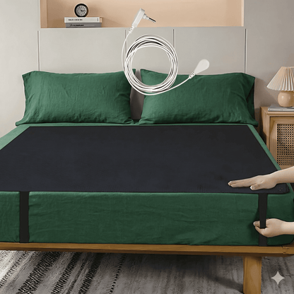 BELLE - Tapis de lit en cuir pour la mise à la terre - Cuir PU avec fibre de carbone conductrice, prise UE incluse