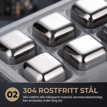 BERNT - Herbruikbare roestvrijstalen ijsblokjesset voor whisky, wijn en cocktails