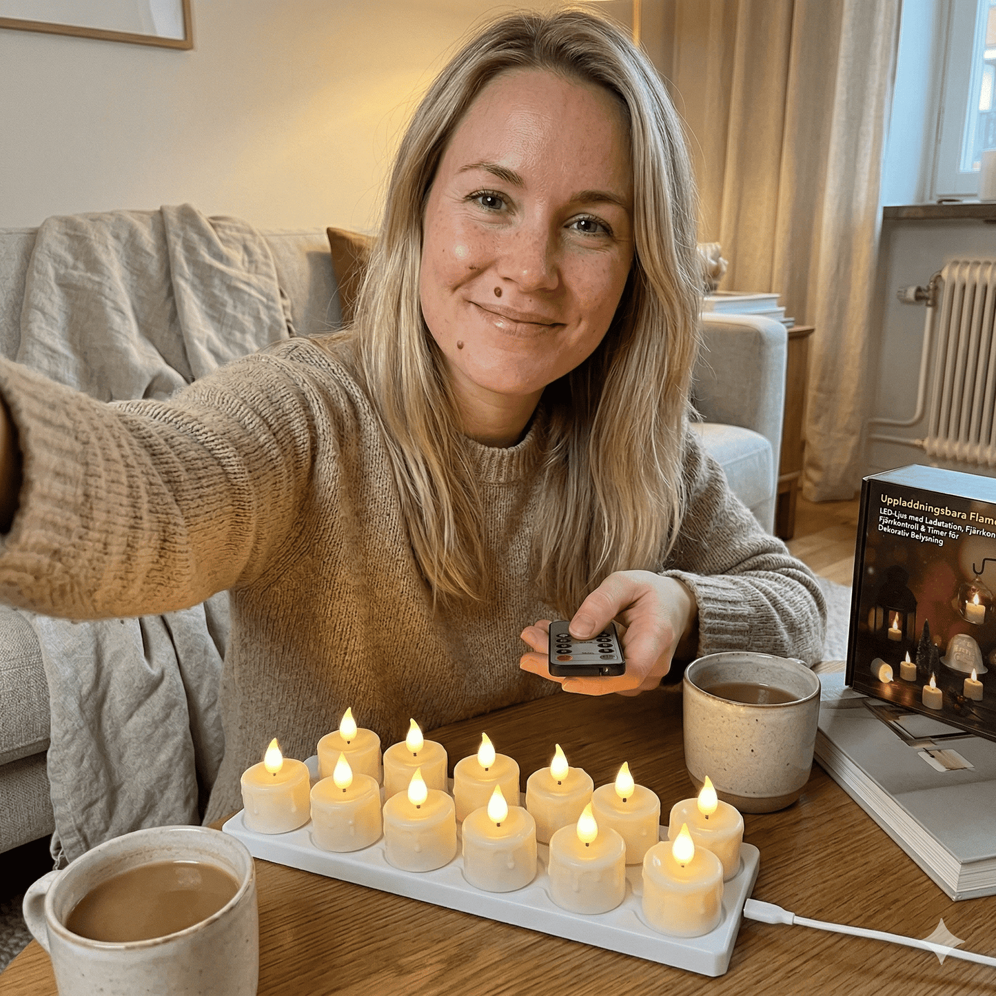 BLAIR – Oppladbare flammeløse LED-lys med ladestasjon, fjernkontroll og timer for dekorativ belysning