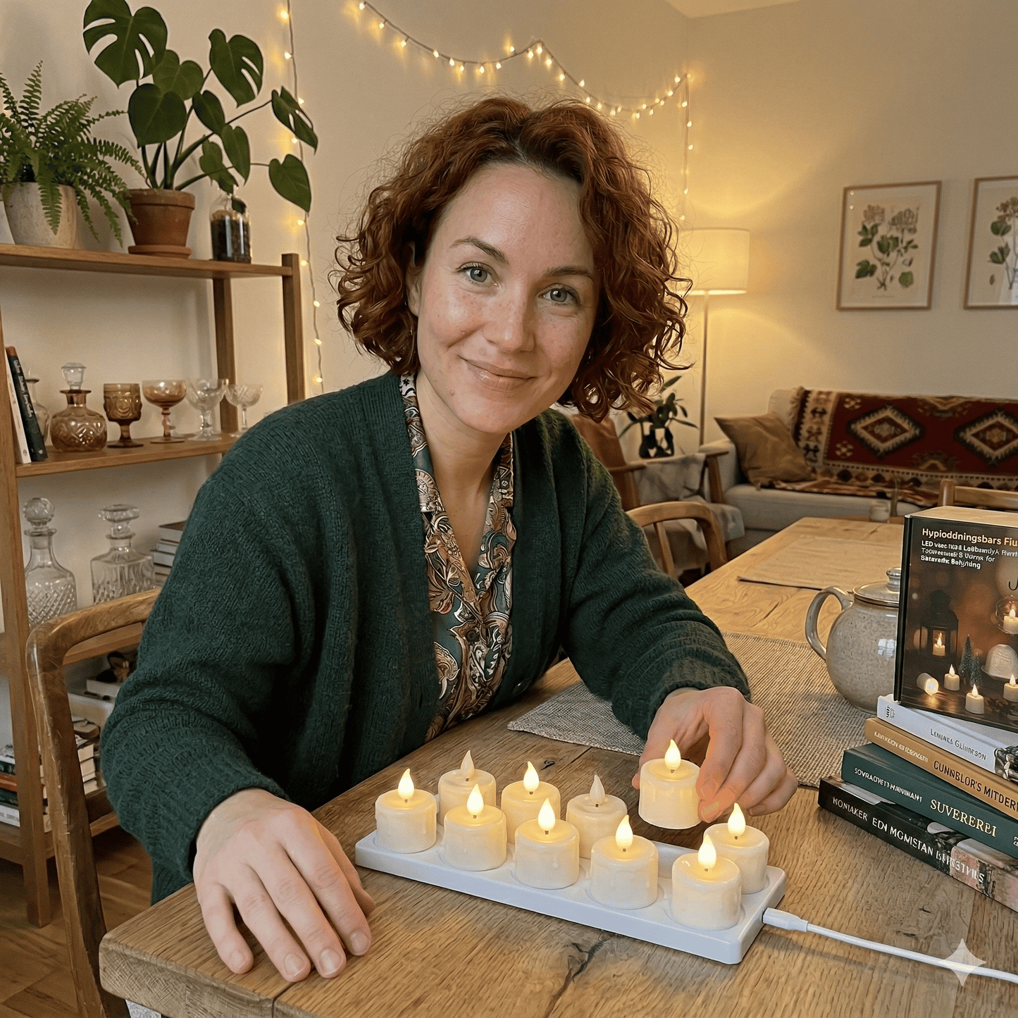 BLAIR – Oppladbare flammeløse LED-lys med ladestasjon, fjernkontroll og timer for dekorativ belysning
