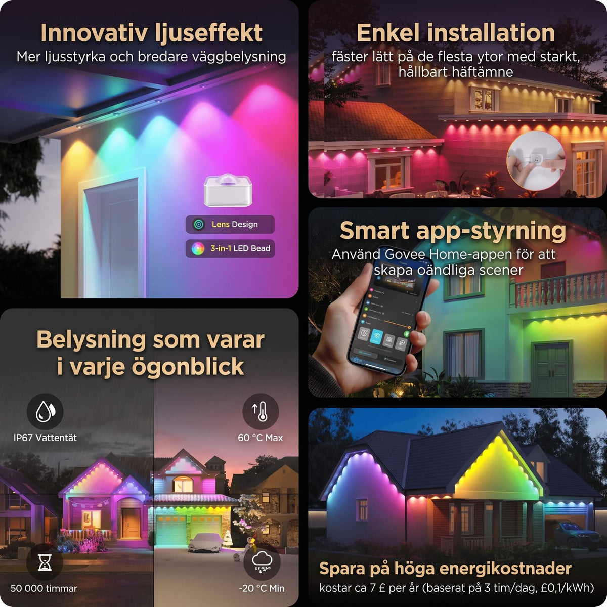 CLAIRE - Wasserfeste 15-Meter-LED-Lichterkette für den Außenbereich mit App-Steuerung, 54 Szenemodi