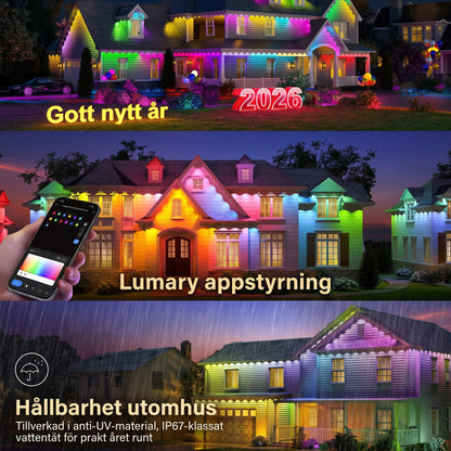 CLAIRE - Wasserfeste 15-Meter-LED-Lichterkette für den Außenbereich mit App-Steuerung, 54 Szenemodi