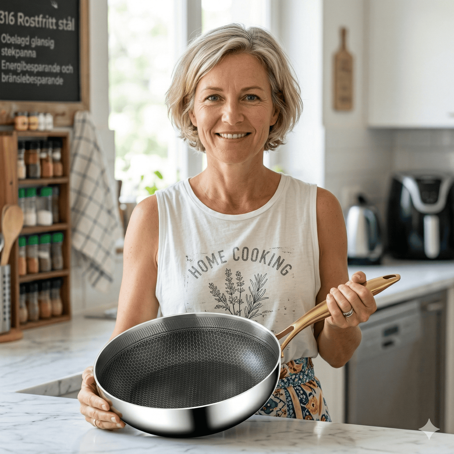 CORA - Poêle à frire en acier inoxydable 316 avec motif en nid d'abeille, antiadhésive pour induction & gaz, 22-28 cm