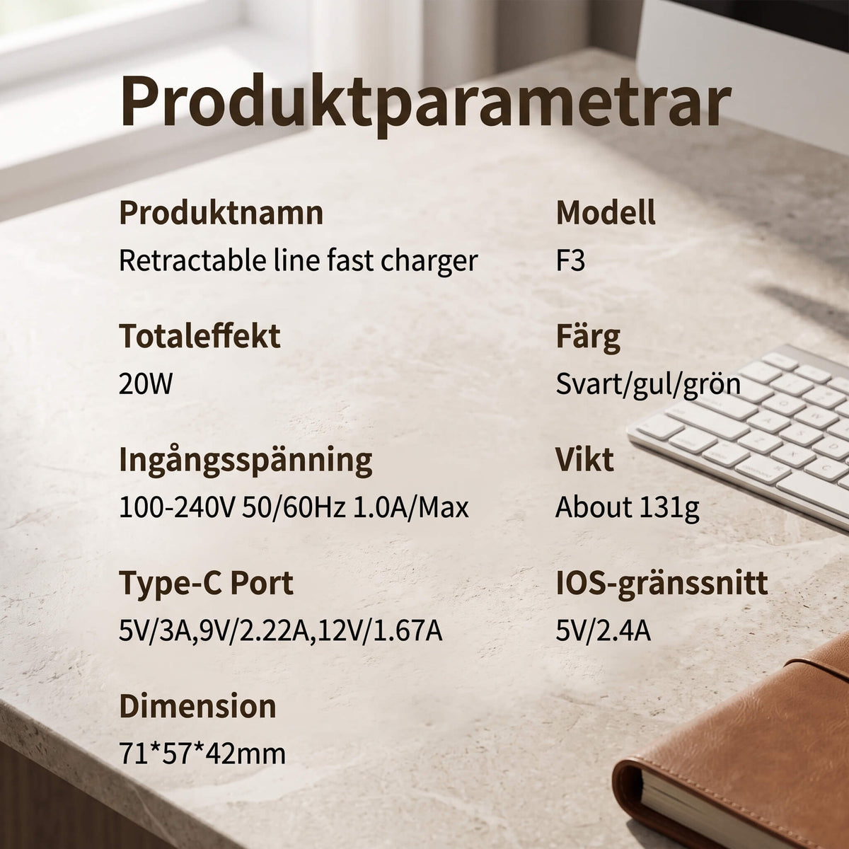 ChargeNest - Kompakt GaN Snabbladdare med Inbyggda Utdragbara Kablar för USB-C & Lightning