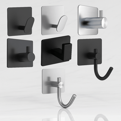 PrimeHook - 4-Pack | Rostfria Badkrokar med Självhäftande Fäste för Badrum och Kök