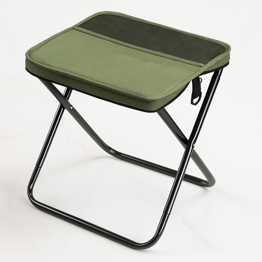 FoldSeat - Kompakt Hopfällbar Pall med Bärrem och Väderbeständig Dyna för Resor, Camping & Vardag