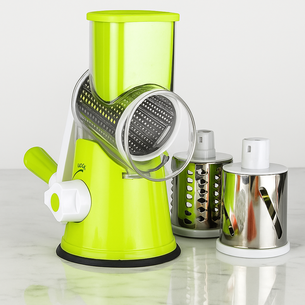 SpiralSlice - Coupe-légumes manuel avec tambour en acier inoxydable pour râper, trancher et déchiqueter