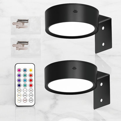 LINA – 2-pack LED Vägglampor i Svart & Guld med 13 Färglägen, Magnetfäste & Fjärrkontroll