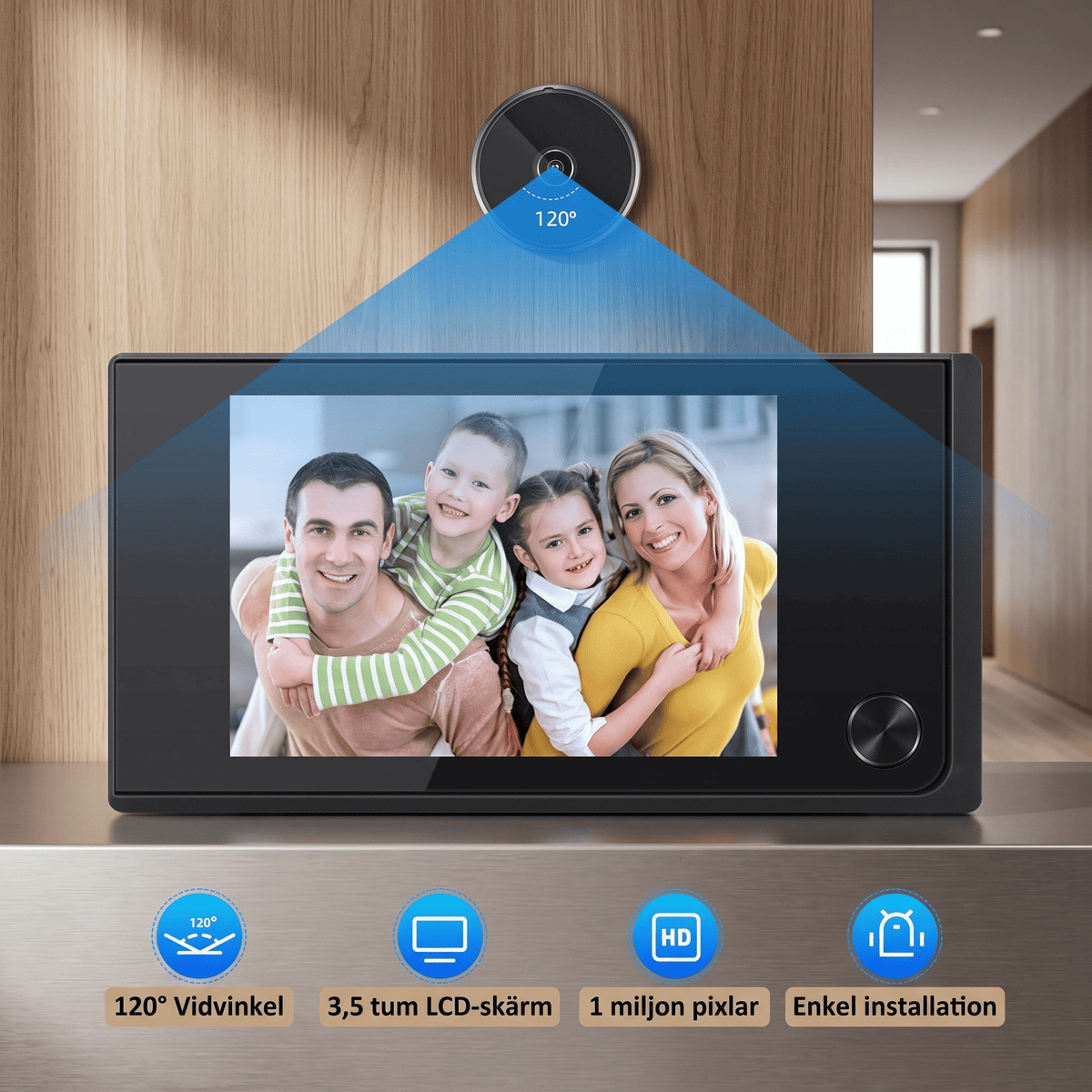 DAGNY – Digital Dörrspion med 3.5" LCD-Skärm och 120° Vidvinkel – Trådlös Dörrkamera för Hemmet