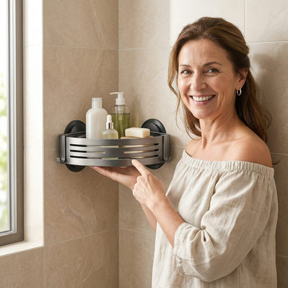 DAHLIA – Étagère murale à ventouses sans perçage pour salle de bain et cuisine, panier de rangement mural en alliage d'aluminium avec drain et bord de protection