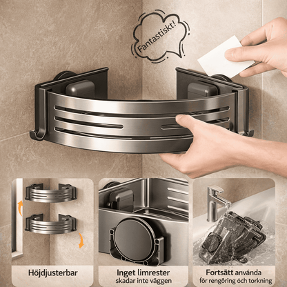 DAHLIA – Étagère murale à ventouses sans perçage pour salle de bain et cuisine, panier de rangement mural en alliage d'aluminium avec drain et bord de protection
