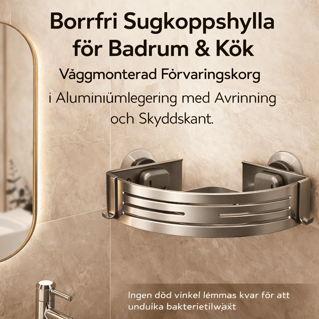 DAHLIA – Étagère murale à ventouses sans perçage pour salle de bain et cuisine, panier de rangement mural en alliage d'aluminium avec drain et bord de protection