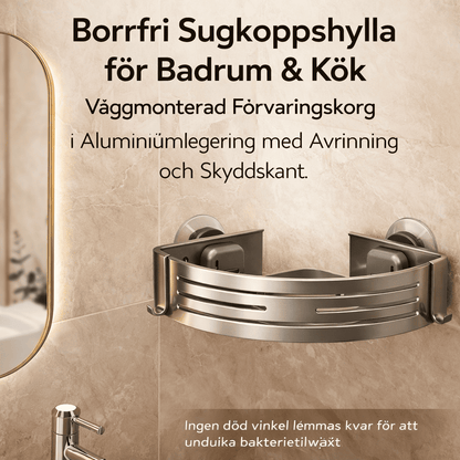 DAHLIA – Étagère murale à ventouses sans perçage pour salle de bain et cuisine, panier de rangement mural en alliage d'aluminium avec drain et bord de protection