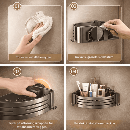 DAHLIA – Étagère murale à ventouses sans perçage pour salle de bain et cuisine, panier de rangement mural en alliage d'aluminium avec drain et bord de protection