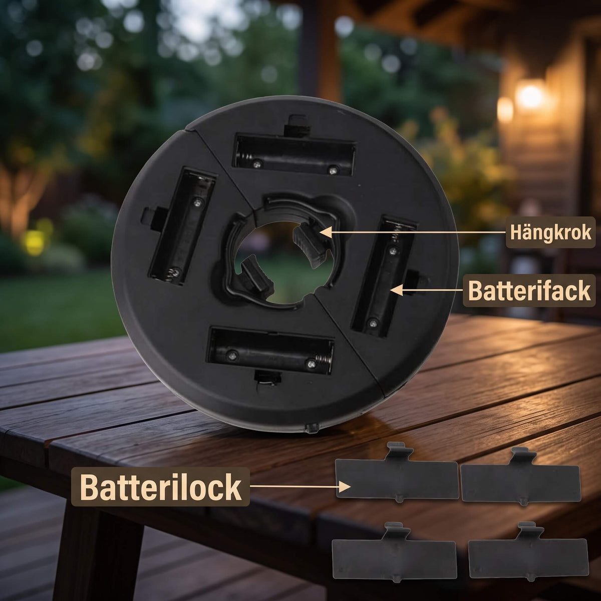 DENNIS - LED-lampa för Utomhusparasoll med 24 Huvudlampor och 4 Spotlights för Uteplats och Camping