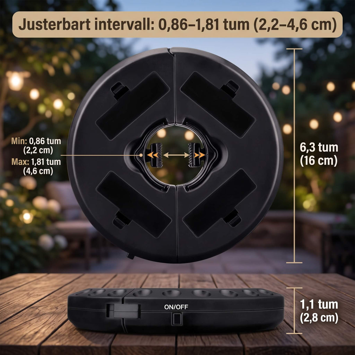 DENNIS - LED-lampa för Utomhusparasoll med 24 Huvudlampor och 4 Spotlights för Uteplats och Camping