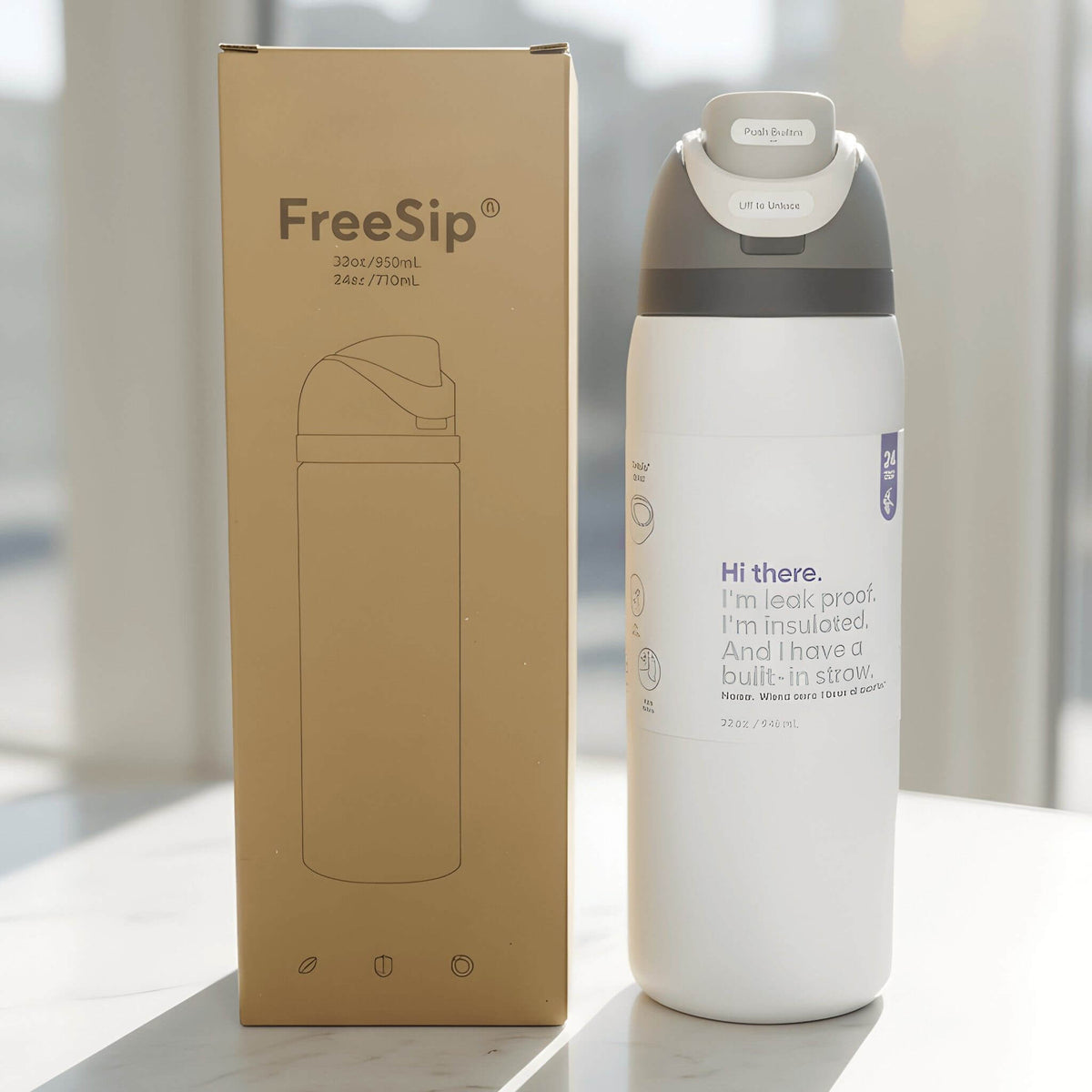 DRAKE – Geïsoleerde sportfles van roestvrij staal met rietje & lekvrij ontwerp (32oz / 945ml)