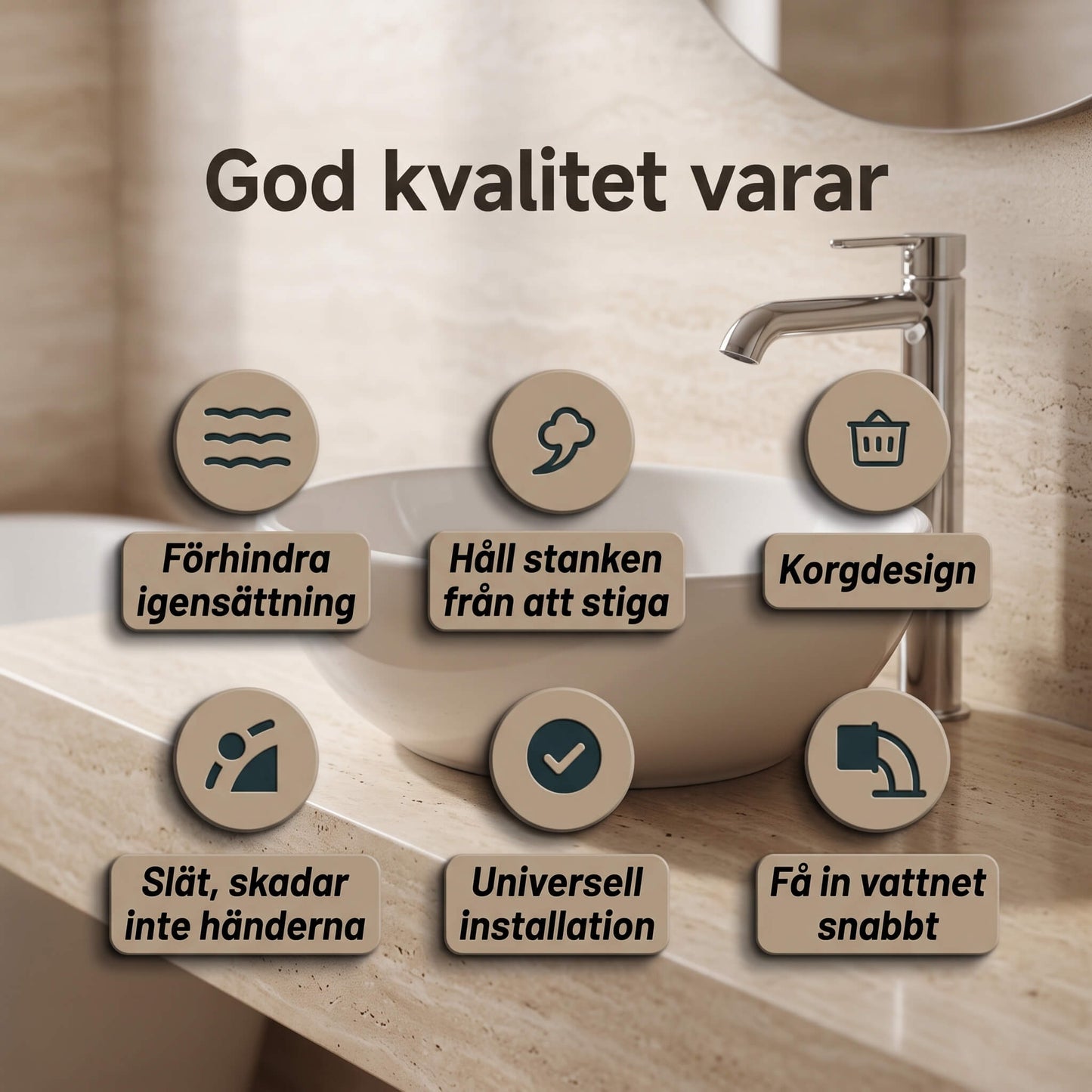 DrainGuard – Universele pop-up waterafvoer met haarfilter en geurbarrière voor gootstenen en wasbakken