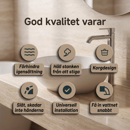 DrainGuard – Universele pop-up waterafvoer met haarfilter en geurbarrière voor gootstenen en wasbakken