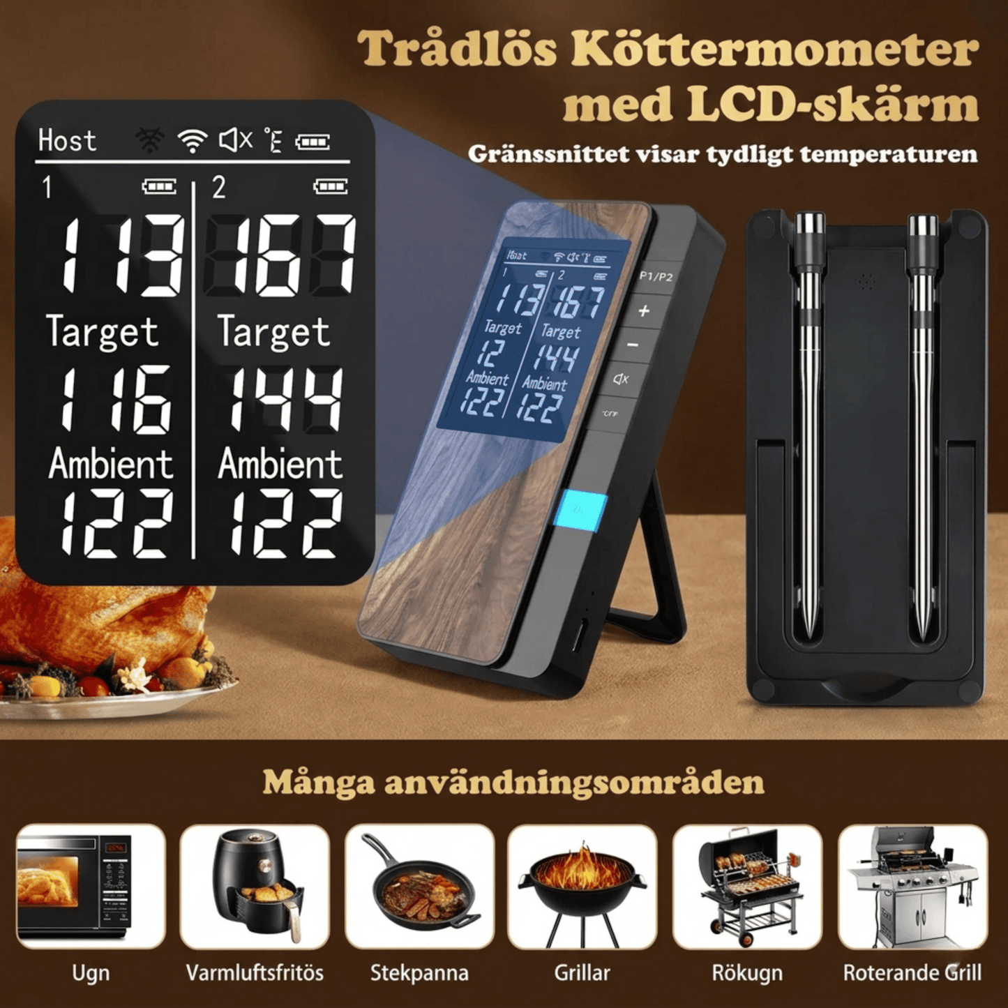EILERT – Wireless Meat Thermometer with Bluetooth, LCD display and APP control for BBQ, Oven and Grill