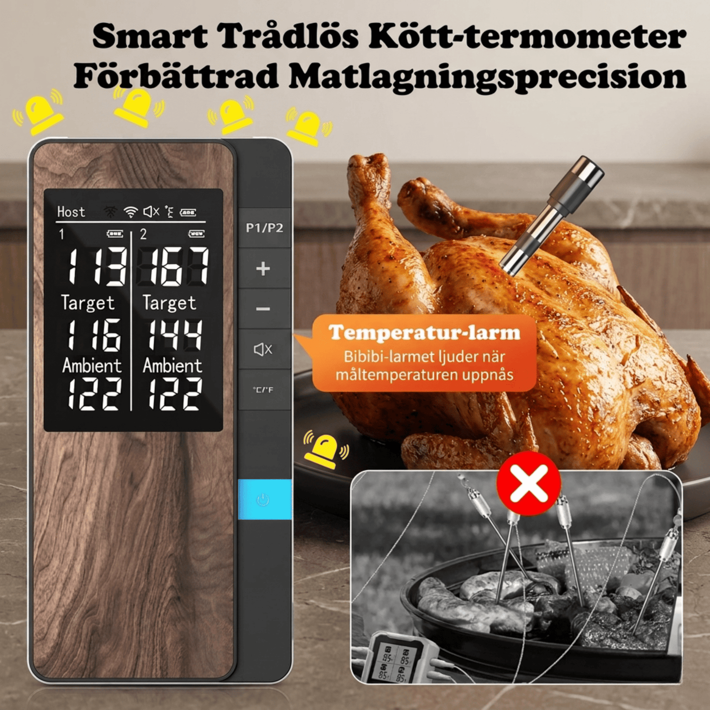 EILERT – Wireless Meat Thermometer with Bluetooth, LCD display and APP control for BBQ, Oven and Grill