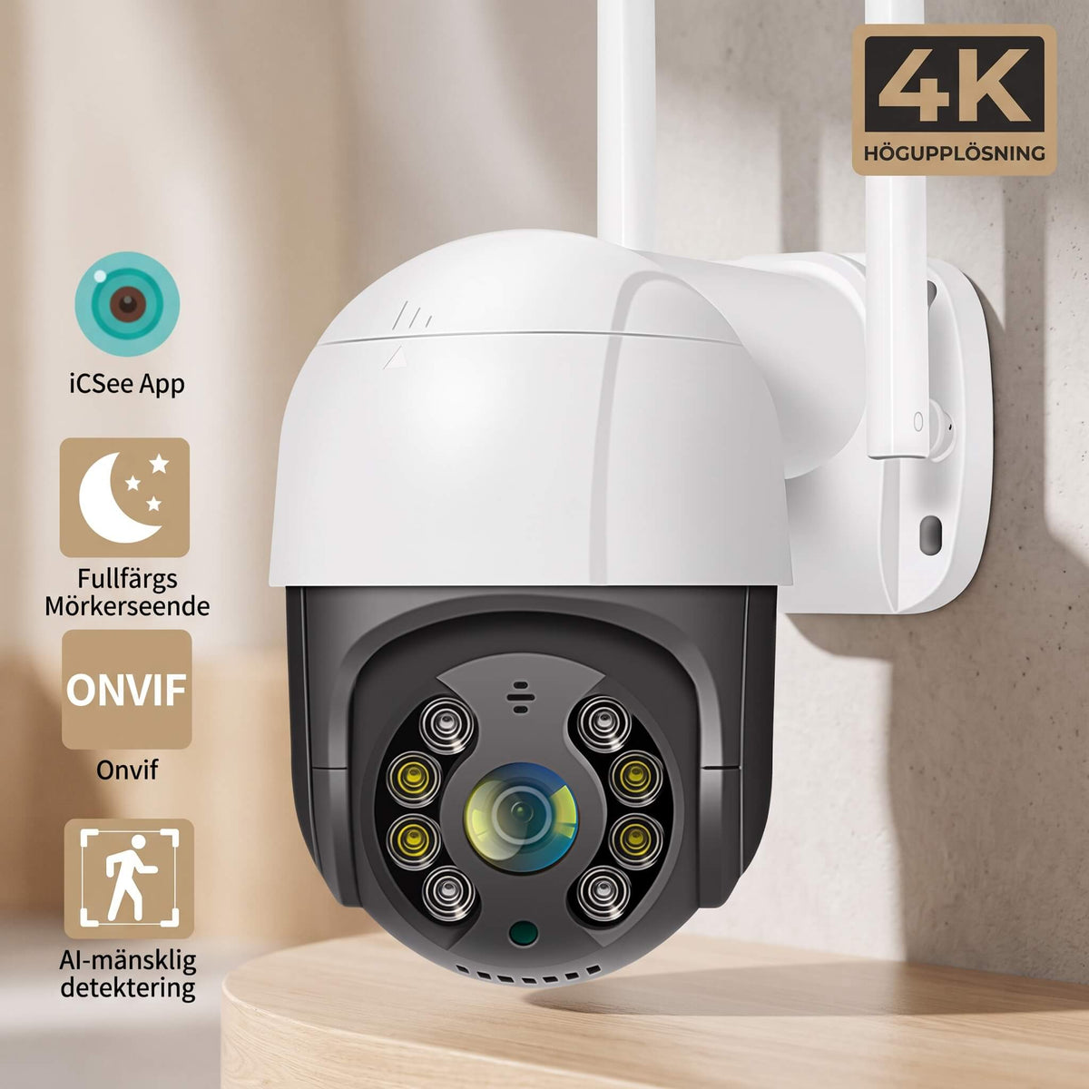ELLA – 4K Surveillance Camera With AI Humanoid Detection – Waterproof WiFi Security Camera With Colour Night Vision