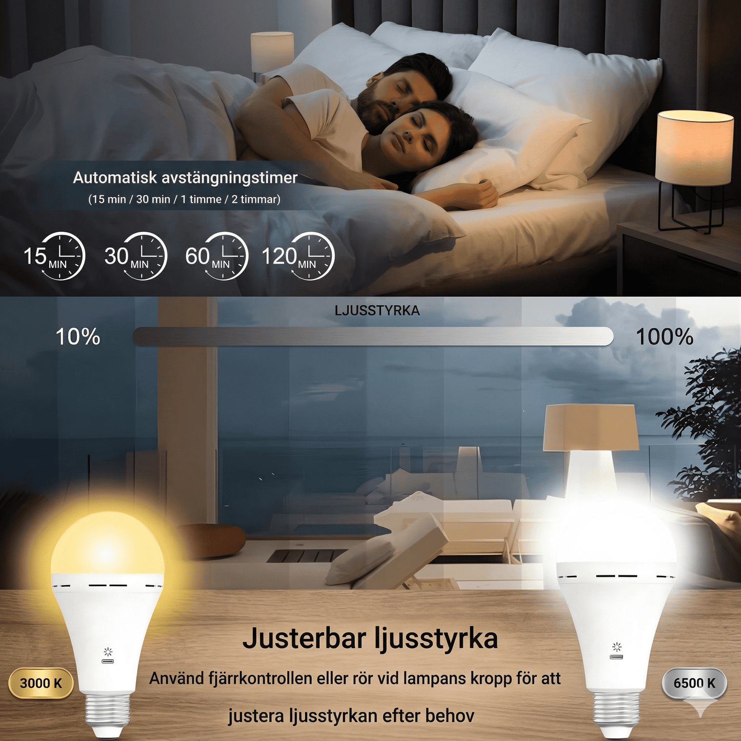 ELLA - Lampe LED rechargeable avec chargement rapide USB-C, télécommande & Socle E27, température de couleur réglable (3000K-6500K)