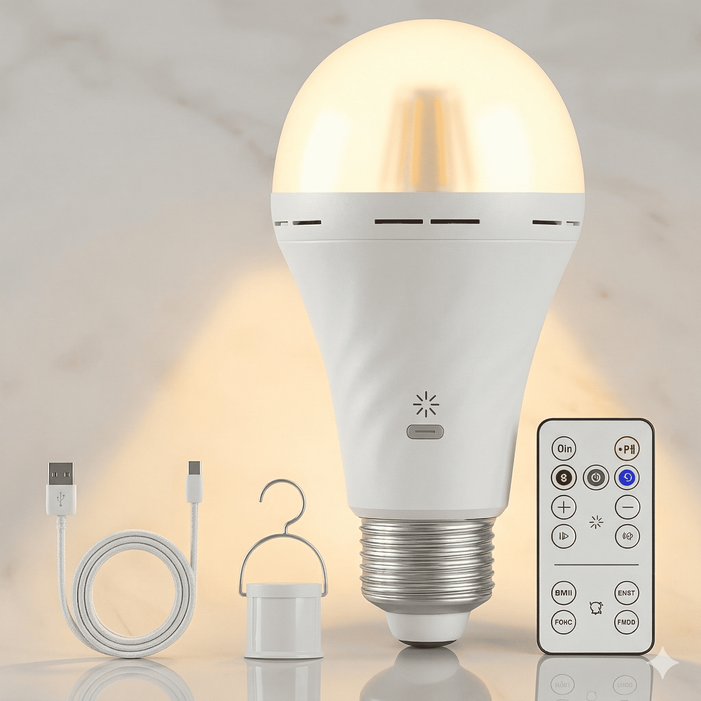 ELLA - Lampe LED rechargeable avec chargement rapide USB-C, télécommande & Socle E27, température de couleur réglable (3000K-6500K)