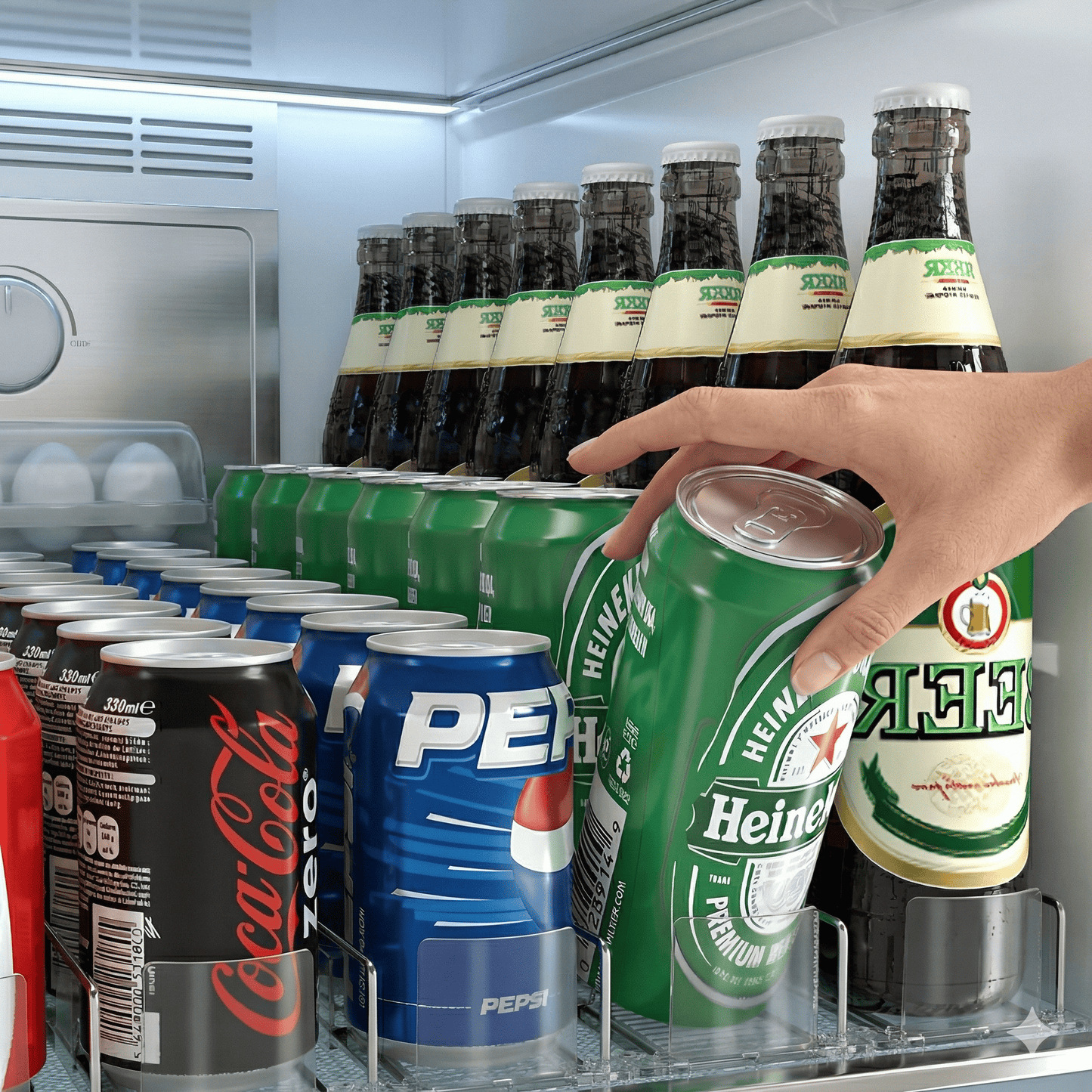 ELTON – Pousseur automatique à 3 colonnes pour réfrigérateurs et étagères | Organisateur de boissons à poussée automatique avec compartiments réglables