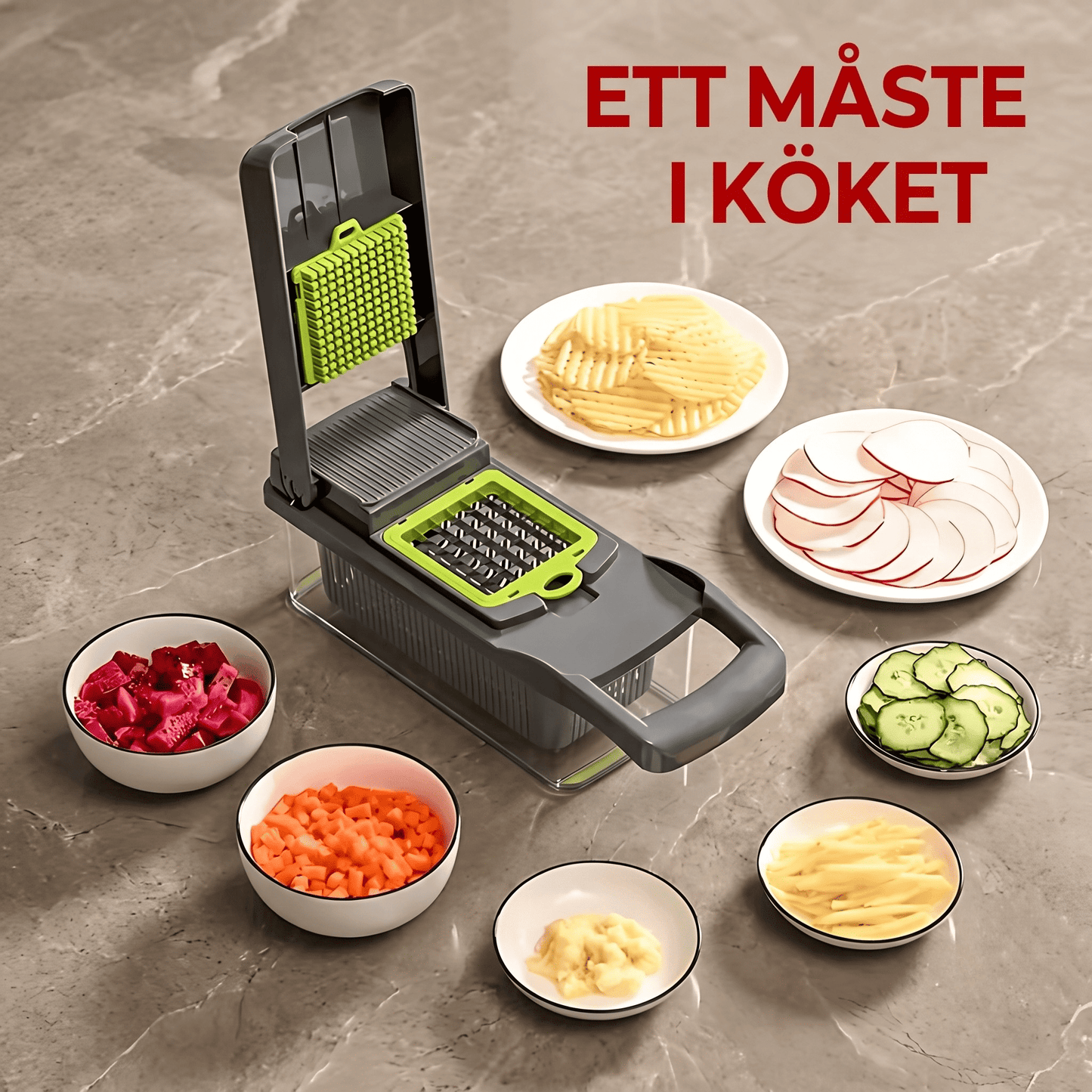 ELVIA – Multifunksjonell Mandolin Grønnsakskutter 14/16-dels Sett med Skjæreblader & Tilbehør