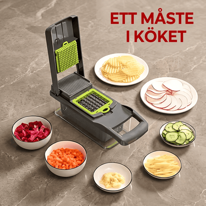 ELVIA – Multifunksjonell Mandolin Grønnsakskutter 14/16-dels Sett med Skjæreblader & Tilbehør