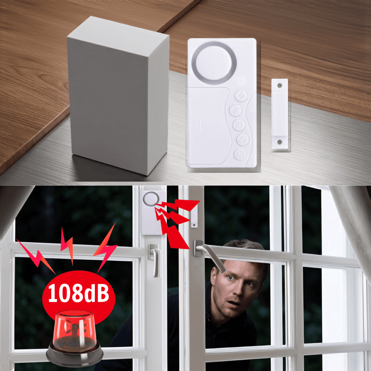 ESTER – Trådlöst Dörr- och Fönsterlarm med Magnetsensor – 108dB Inbrottslarm för Hem och Fönster