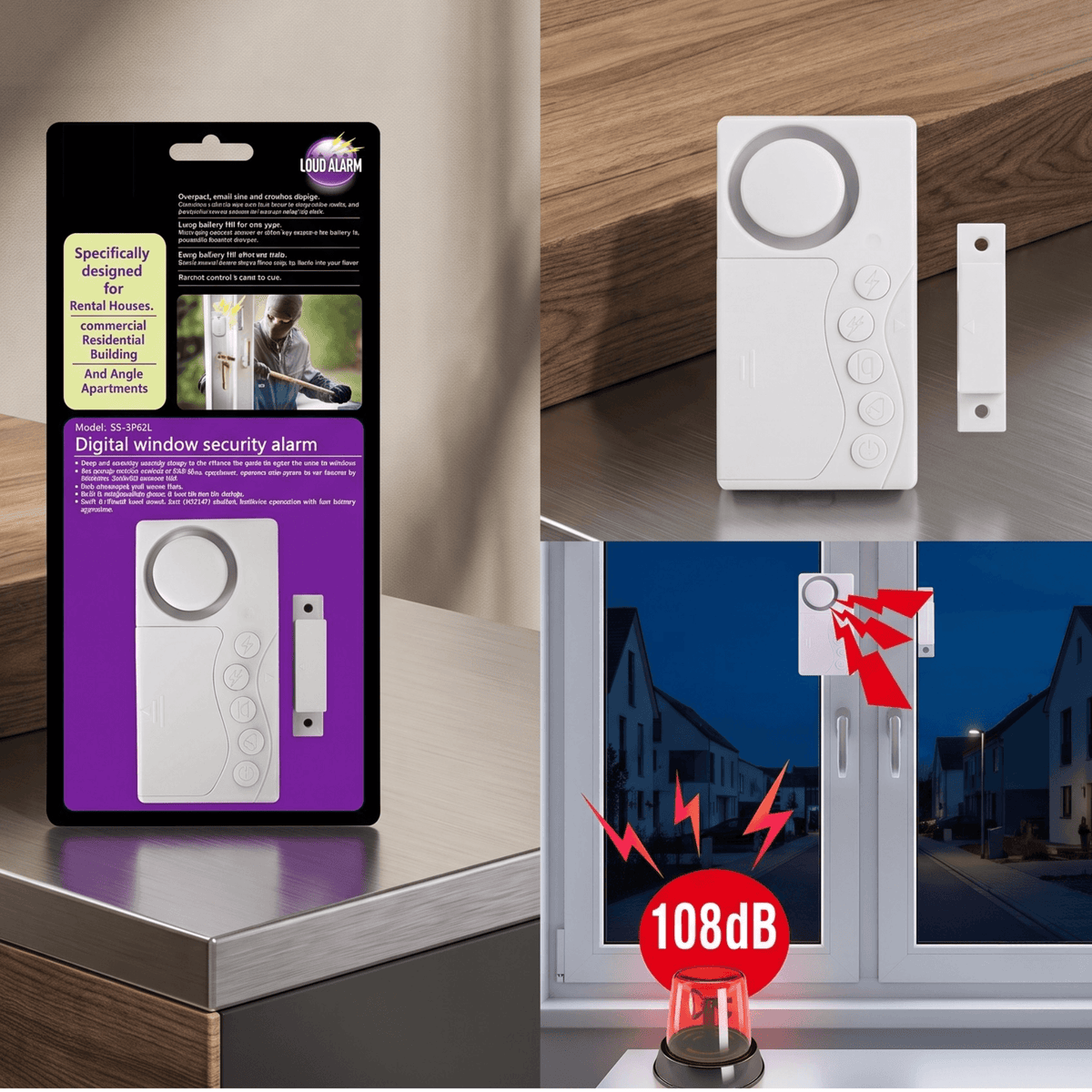 ESTER – Trådlöst Dörr- och Fönsterlarm med Magnetsensor – 108dB Inbrottslarm för Hem och Fönster