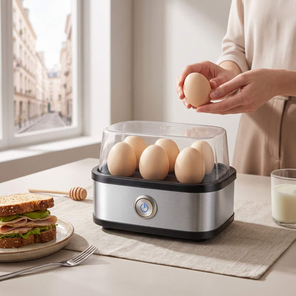 EggNest – Elektrisk Äggkokare för 1–6 Ägg med Automatisk Avstängning & Enkel Ångkokning