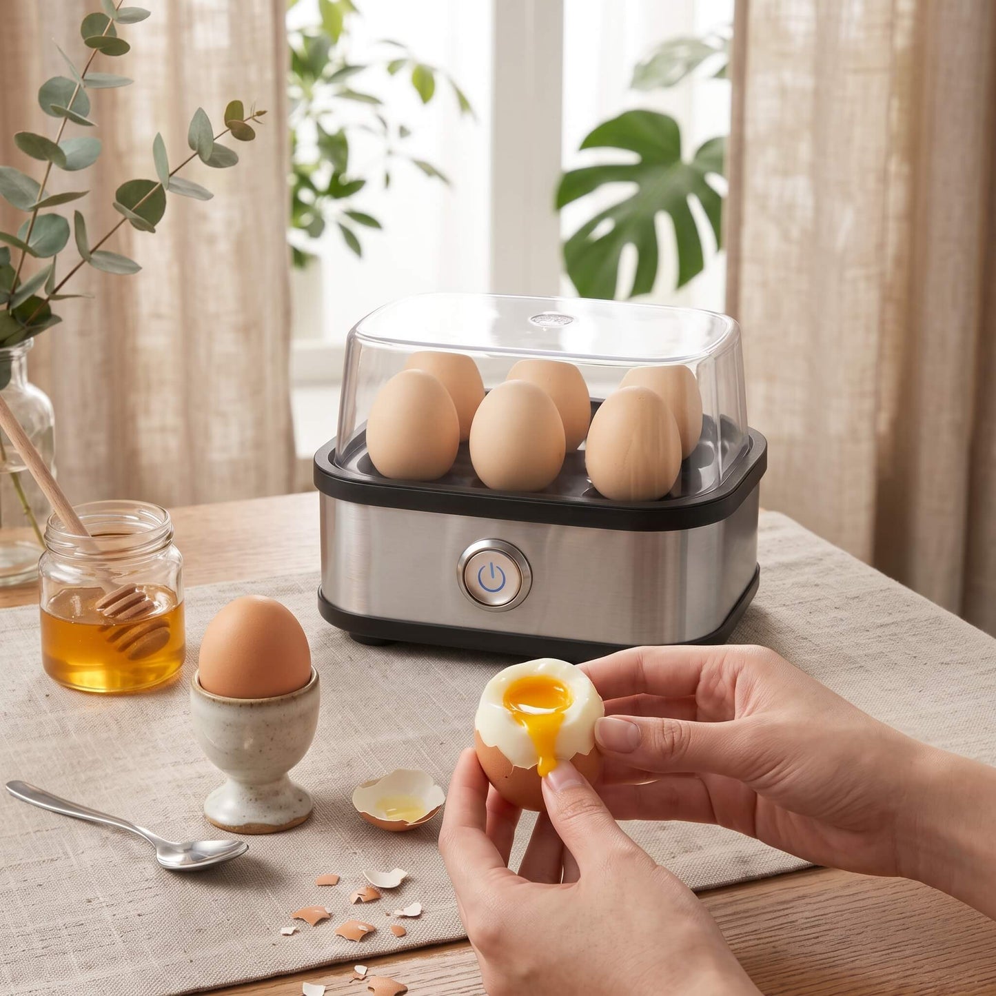 EggNest – Elektrisk Äggkokare för 1–6 Ägg med Automatisk Avstängning & Enkel Ångkokning