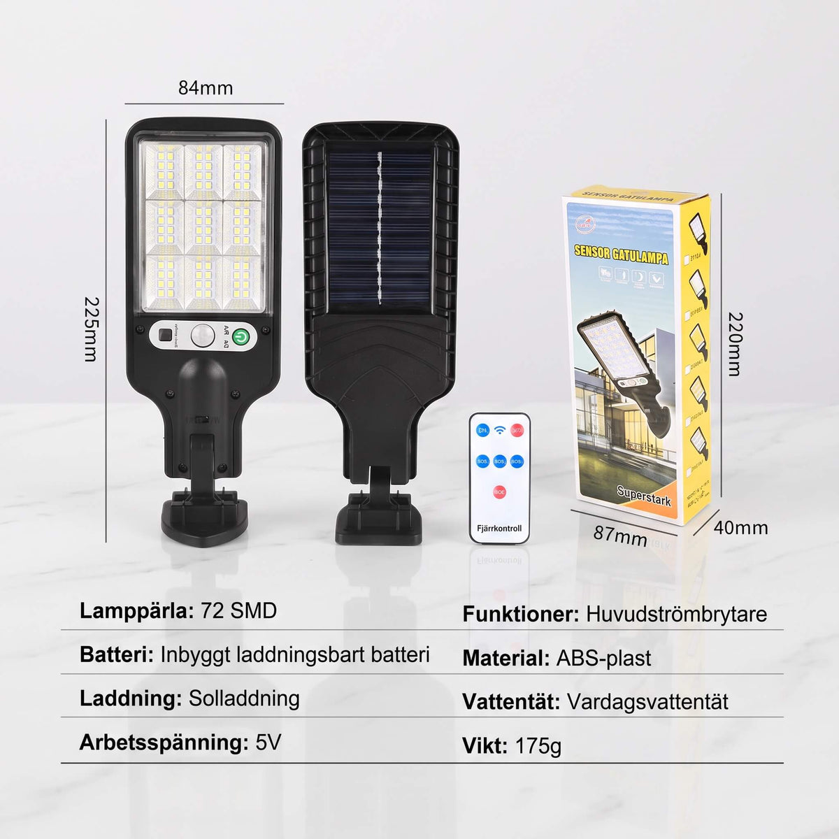FELIX – Solar-Powered LED Wall Light with Motion Sensor and Remote Control – 3 Lighting Modes and 180° Wide Angle for Outdoor Use