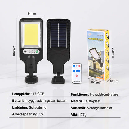 FELIX – Solar-Powered LED Wall Light with Motion Sensor and Remote Control – 3 Lighting Modes and 180° Wide Angle for Outdoor Use