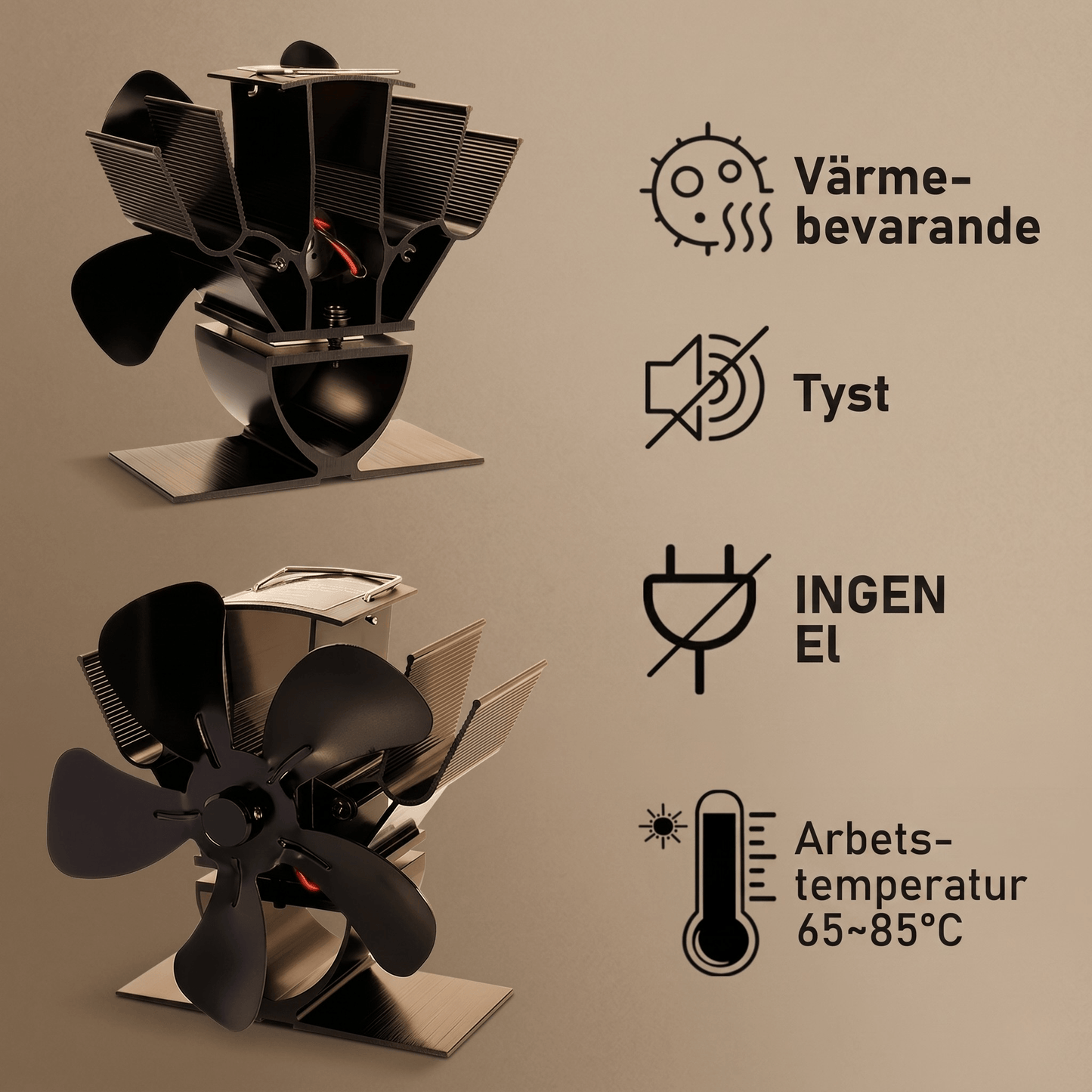 FLORA - Mini ventilateur de cheminée à 5 pales, fonctionnement & silencieux